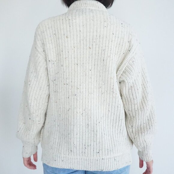 Vintage Newcomer Cream Chunky Knit 10% Wool Button Up Cardigan Sweater S - Picture 3 of 11